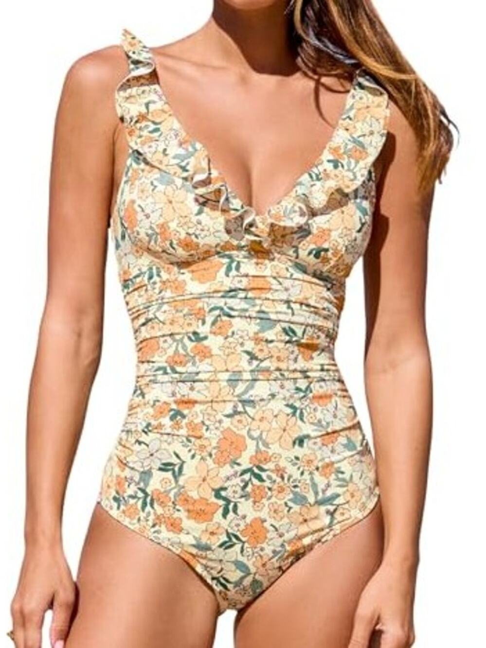 CUPSHE Women's One Piece Swimsuit Ruffle V Neck Adjustable Straps Size Sm